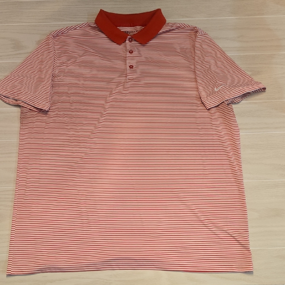 Nike Golf Men's Red White Striped Polo Shirt Dri-Fit XL -A007